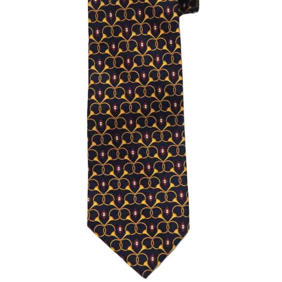 Vintage Paolo Gucci Italian Silk Tie Navy Blue Red Gold Necktie Men's Long - Picture 1 of 3